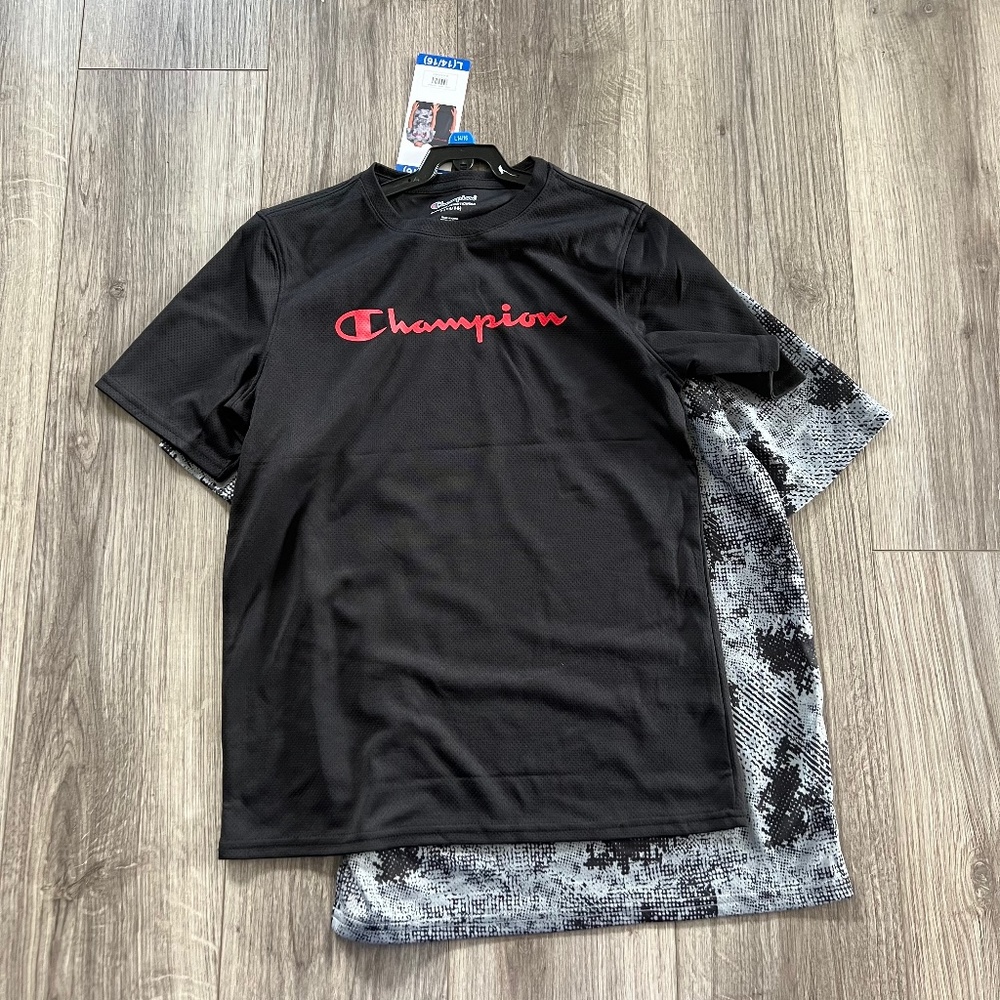 Champion Youth Athletic-ware Boy's 2 Pack T-Shirts Black/Gray size Large (14/16)